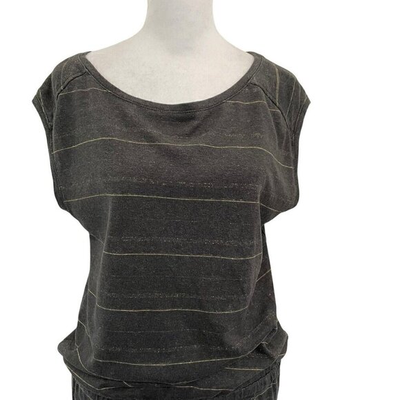 prAna Stripe Jersey Knit T-Shirt Dress Short Sleeve Pockets Gray size Medium - Picture 2 of 7